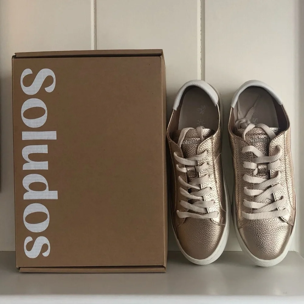 NEW SOLUDOS Ibiza Platform Rose Metallic Sneakers - Picture 9 of 16